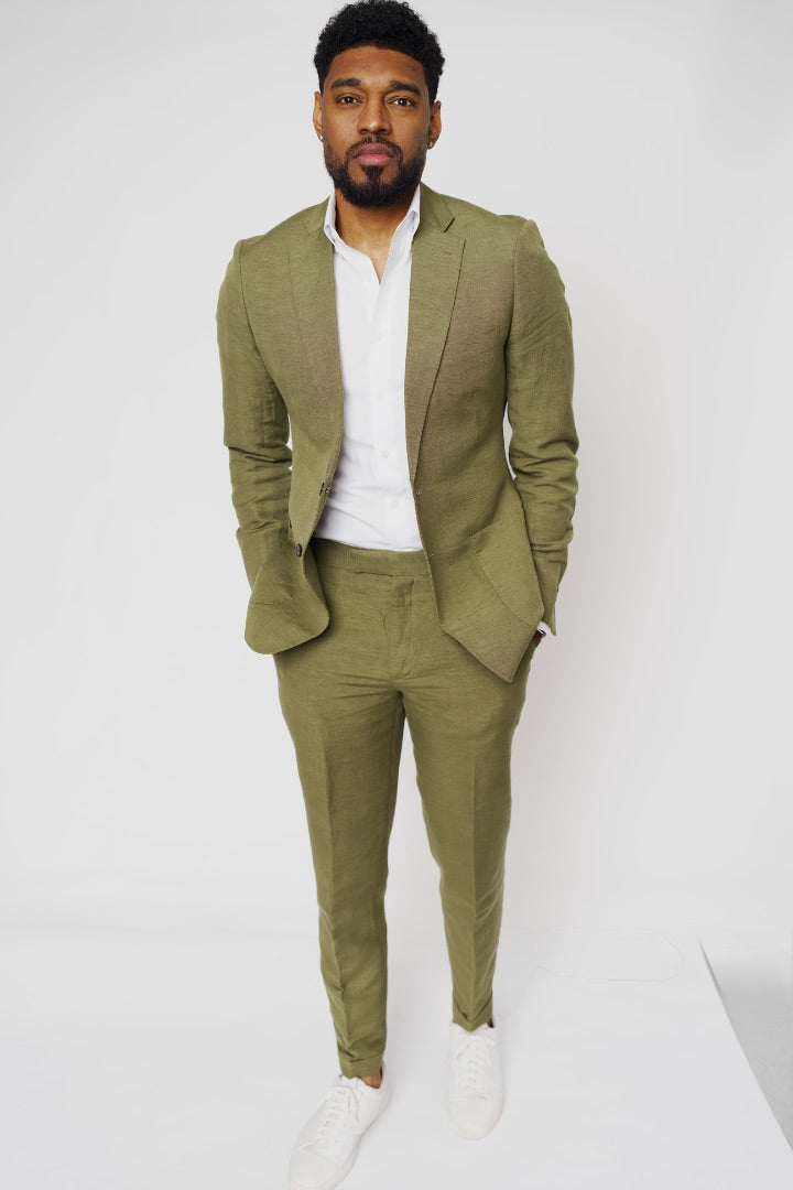 Olive Green Linen Suit